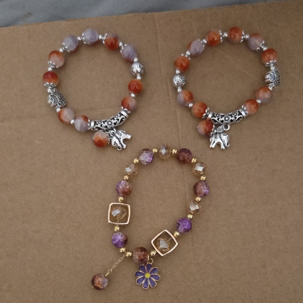 Elegant Beaded Bracelet Set with Elephant Charms